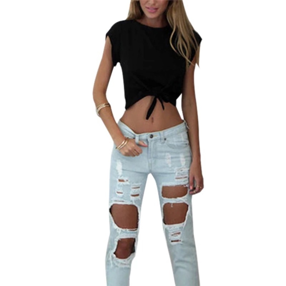 Gray Tie Front Crop Top | Casual Short Sleeve Knotted Tee - Picture 4 of 7